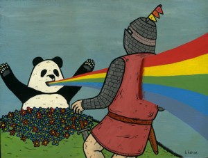 Artist's depiction of a typical panda attack. 